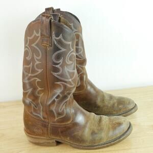 Double H Boots Men's Steel Toe Leather Western Cowboy Boots Size 8 1/2 D WORN